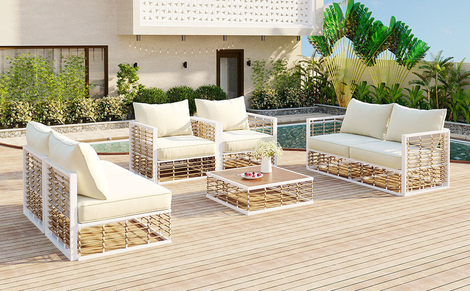 Modern Minimalist 7-Piece Metal Patio Sectional Sofa Set, All-Weather Garden
