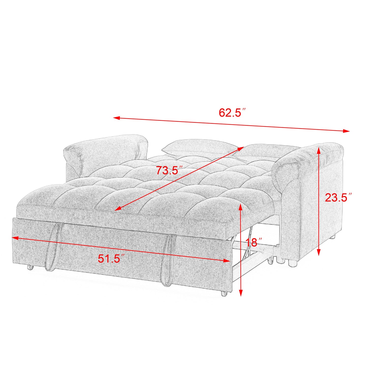 Loveseats Sofa Bed With Pull-Out Bed,Adjsutable Back,Light Grey