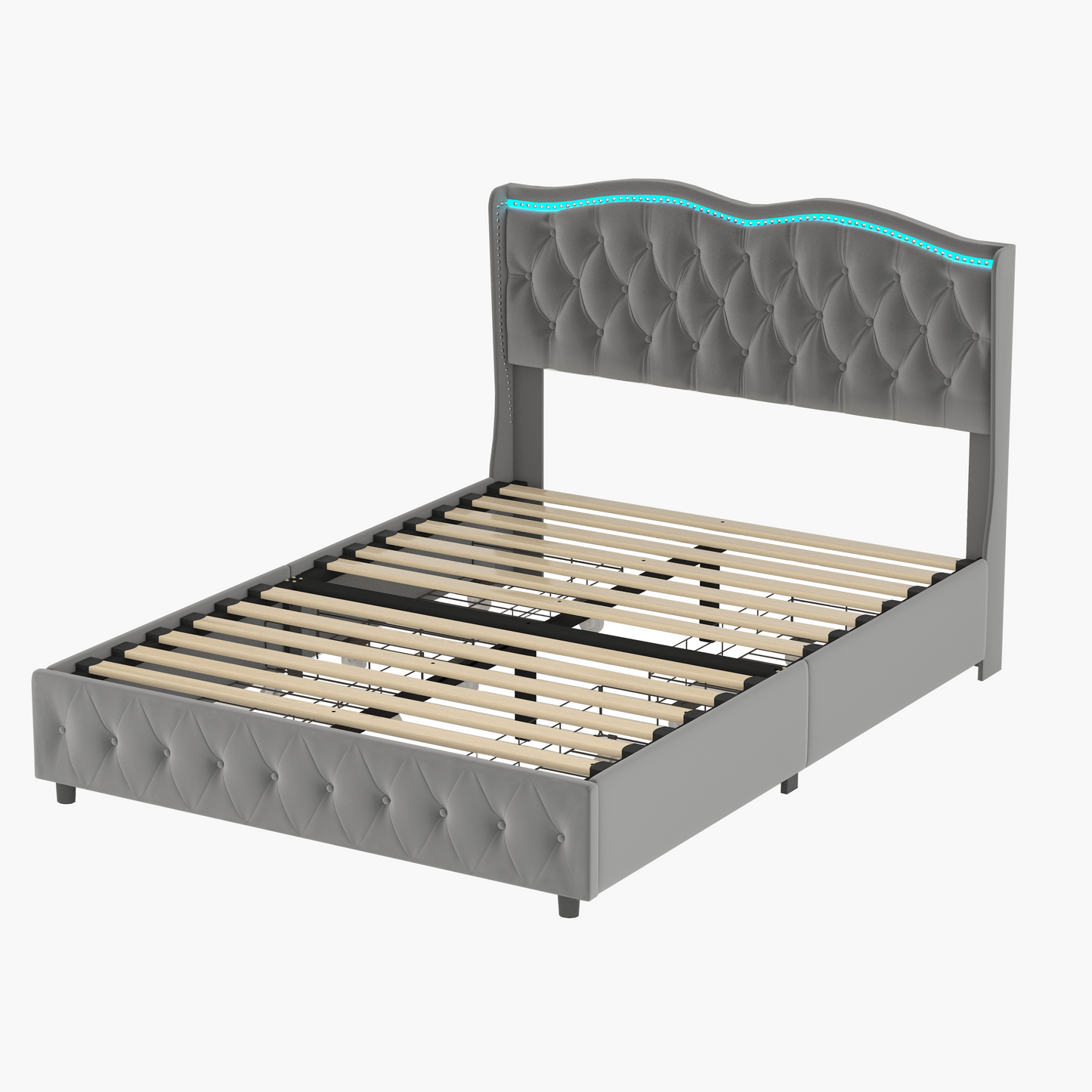 Queen Platform Bed Frame , Velvet Upholstered Bed With Deep Tufted Buttons
