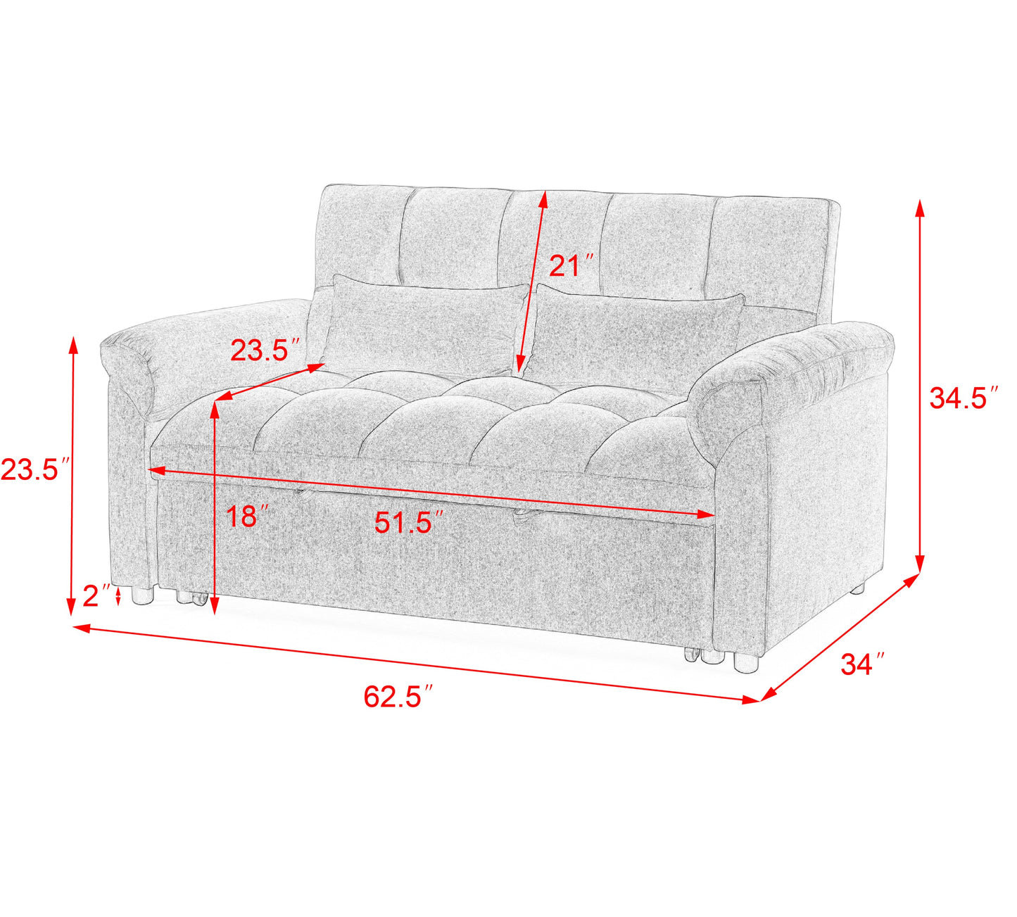 Loveseats Sofa Bed With Pull-Out Bed,Adjsutable Back,Light Grey