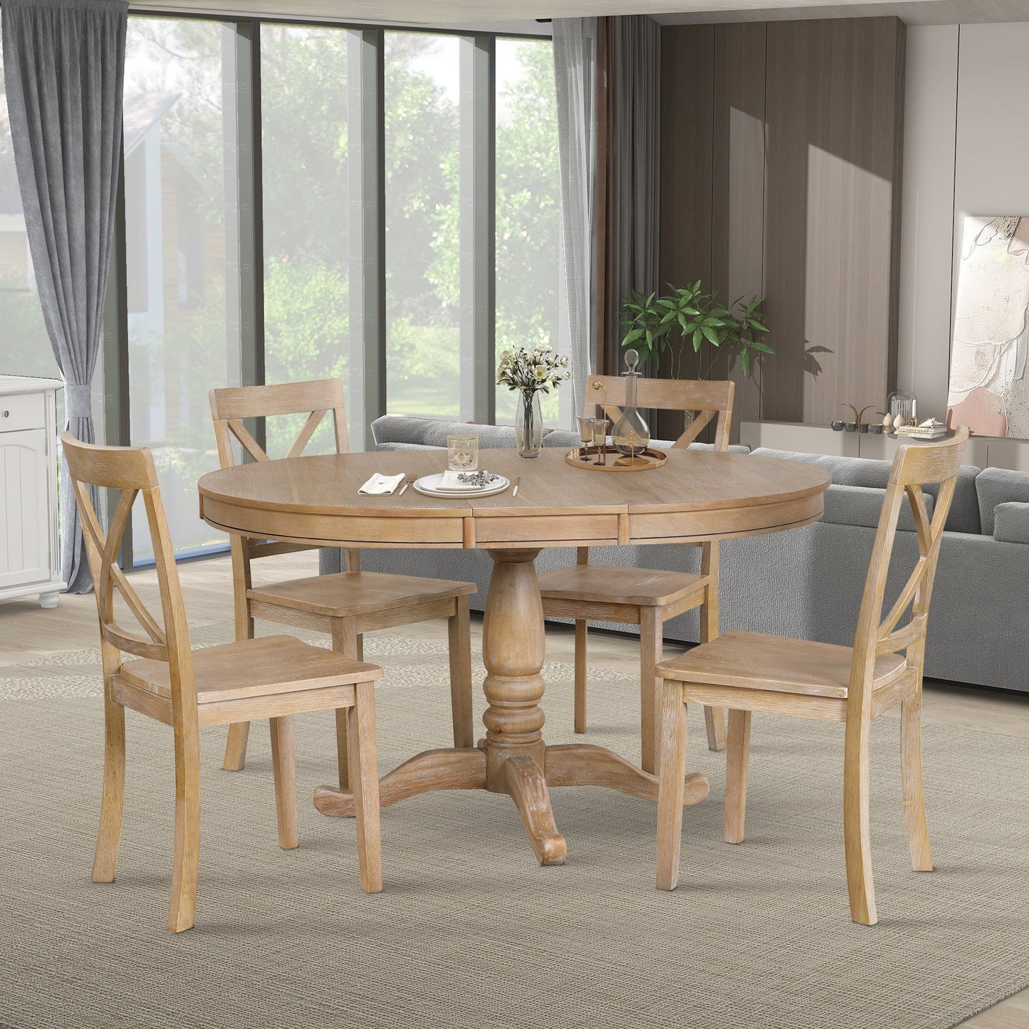 Modern Dining Table Set for 4,Round Table and 4 Kitchen Room Chairs,5 Piece