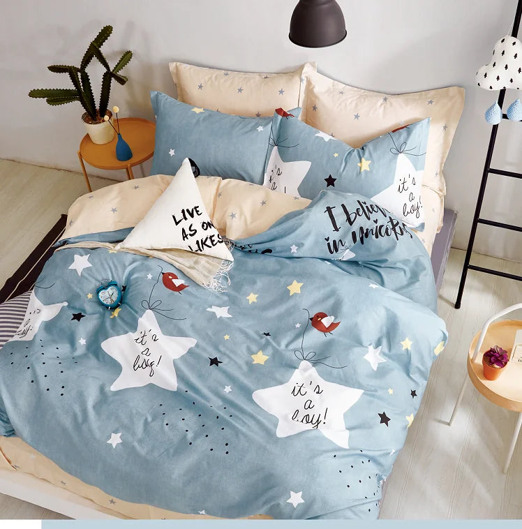 Kid's 4pcs Cartoon Stars Printed Bedding Sets Duvet Set Sheet Set