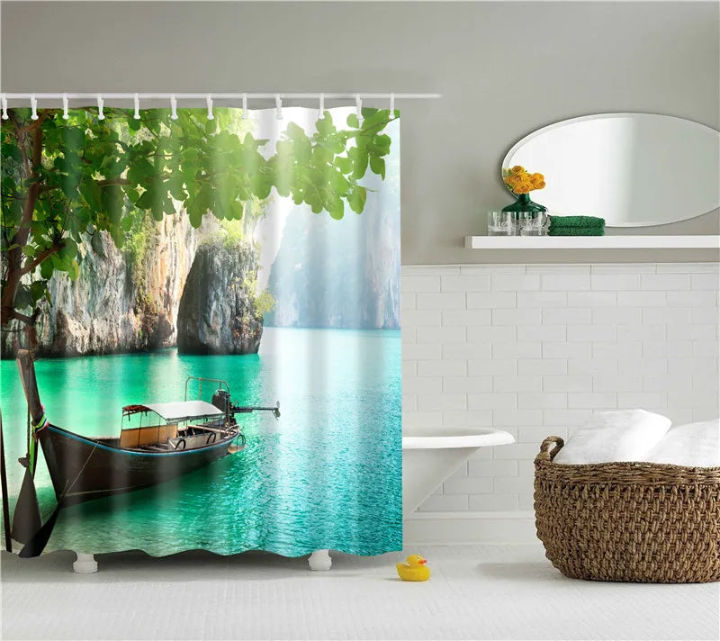 Forest Trees Printed 3d Bath Curtains Waterproof Polyester Fabric Washable Bathroom Shower Curtain Screen With Hooks Accessories