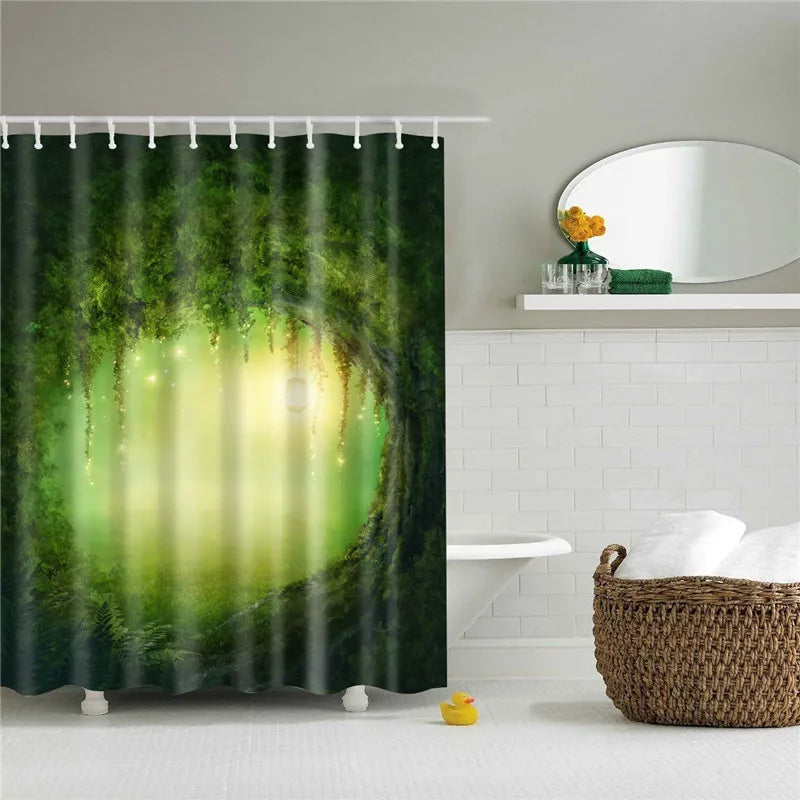 Forest Trees Printed 3d Bath Curtains Waterproof Polyester Fabric Washable Bathroom Shower Curtain Screen With Hooks Accessories