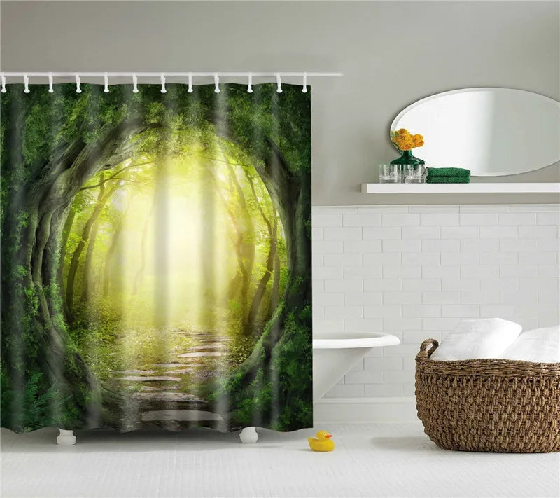 Forest Trees Printed 3d Bath Curtains Waterproof Polyester Fabric Washable Bathroom Shower Curtain Screen With Hooks Accessories