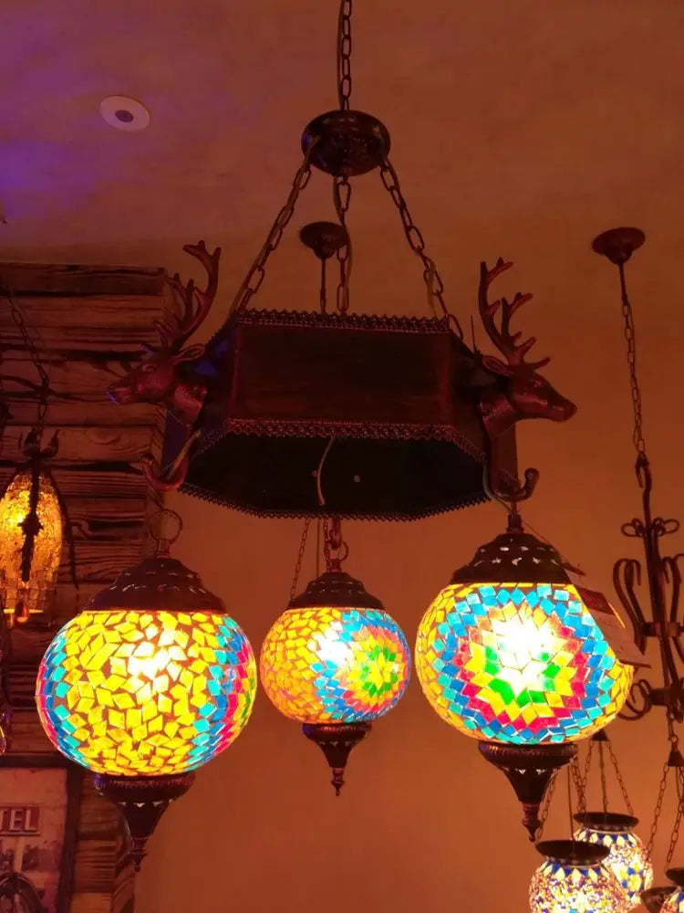 Globes Chandelier Lights Turkish Moroccan Mosaic Style Lighting Hang Ceiling Lamp Stained Glass Pendant Light