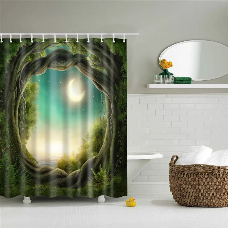 Forest Trees Printed 3d Bath Curtains Waterproof Polyester Fabric Washable Bathroom Shower Curtain Screen With Hooks Accessories