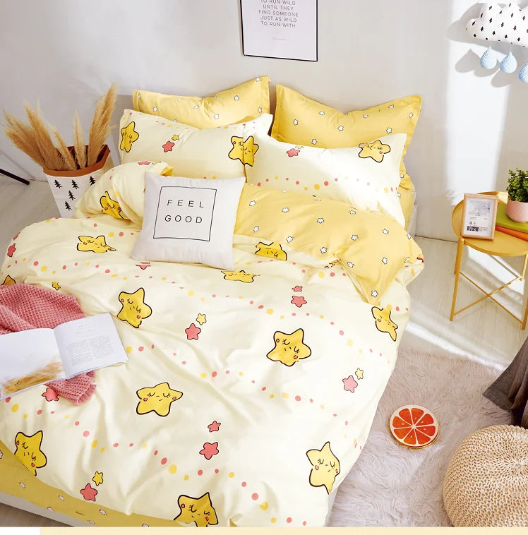 Kid's 4pcs Cartoon Stars Printed Bedding Sets Duvet Set Sheet Set