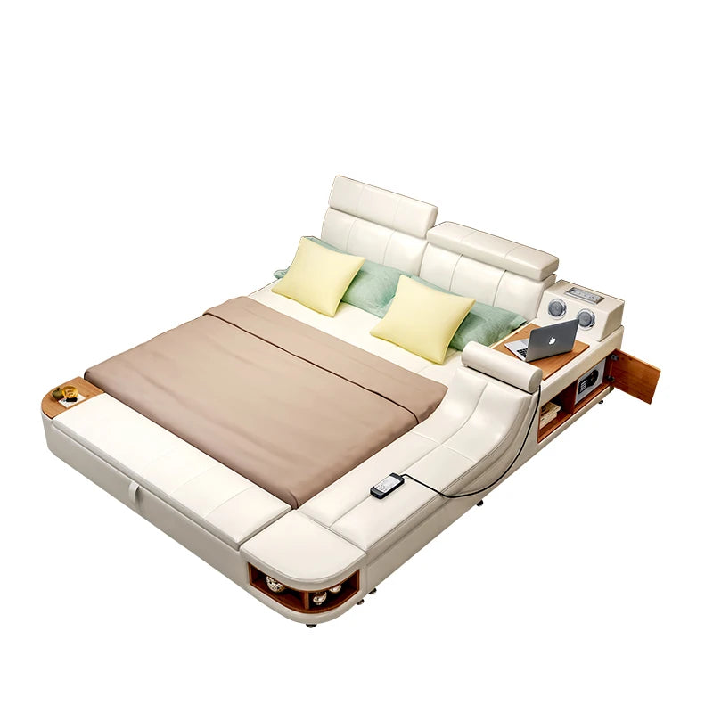 Sleeping Bed Villa House Bedroom Headboard Leather Double Bed Intelligent