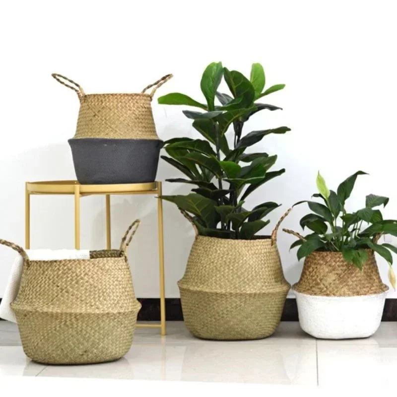 WHISM Handmade Seagrass Storage Basket Flower Pot Rattan Container Toys Organizer Holder Laundry Basket Home Decor Dropshipping