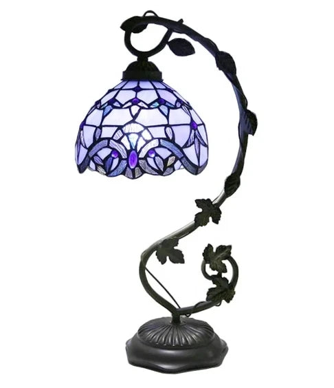 LongHuiJing Stained Glass Reading Lamp Table Light Blue Purple Desk Baroque Classical Blue and White Porcelain Table Lamp