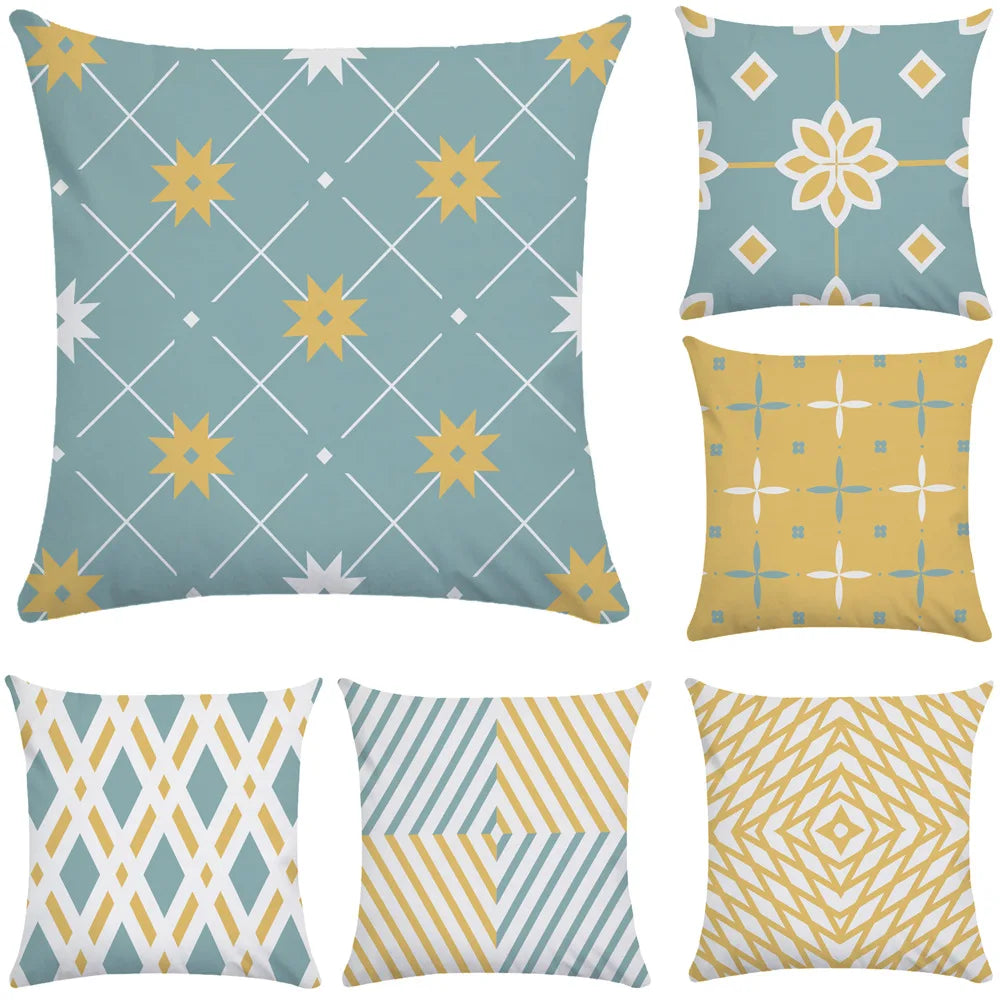 Cushion Cover Yellow Blue Geometry Striped Curve Pillowcase Soft Pillow Case Short Plush Pillow Cover Hotel Garden Throw Pillows