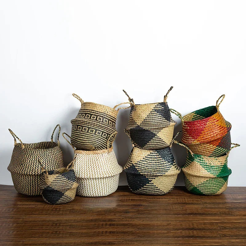 WHISM Handmade Seagrass Storage Basket Flower Pot Rattan Container Toys Organizer Holder Laundry Basket Home Decor Dropshipping