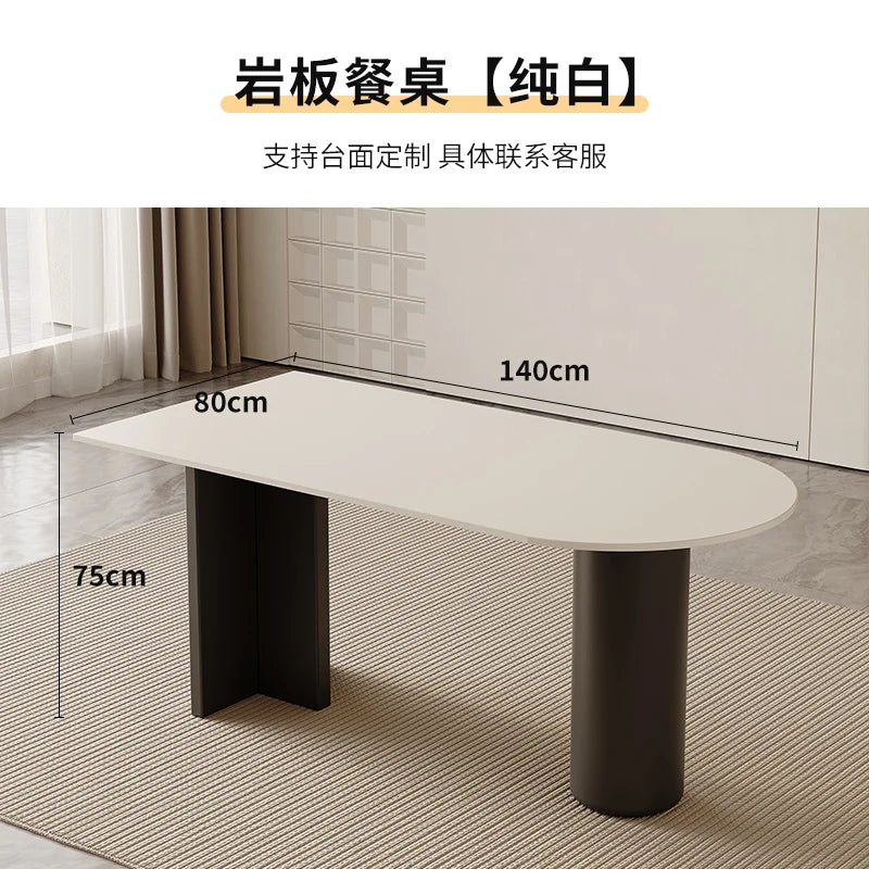 Small Unit Dining Room With Rock Slab Dining Table, Black Oval Dining Table,