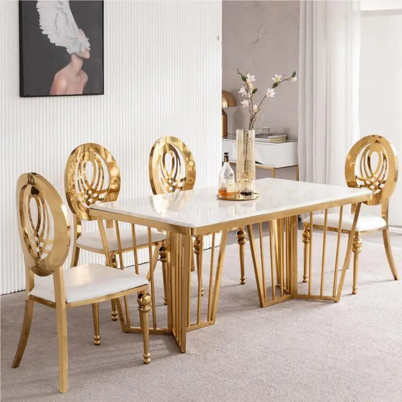 Wholesale Gold Stainless Steel Wedding Chair Dining Room Table and Chairs Luxury Hotel for Event Used