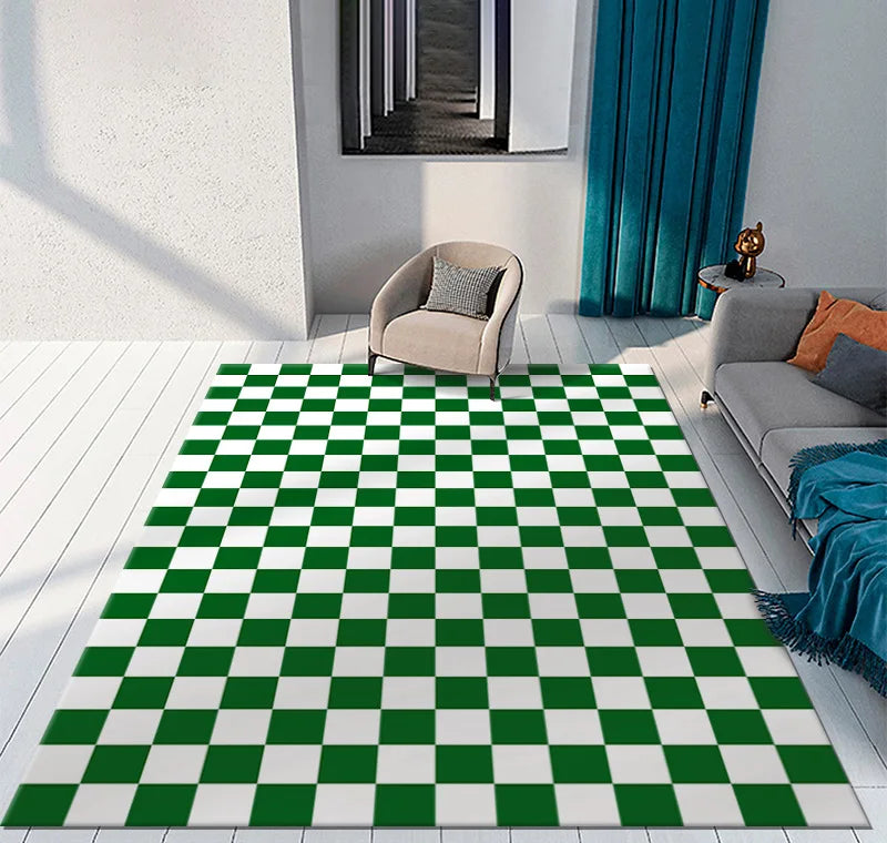 Color Checkerboard Plaid Carpet Moroccan Living Room Bedroom Rug Anti-Skid Entry Door Mats Household Bedside Rugs Bay Window Mat