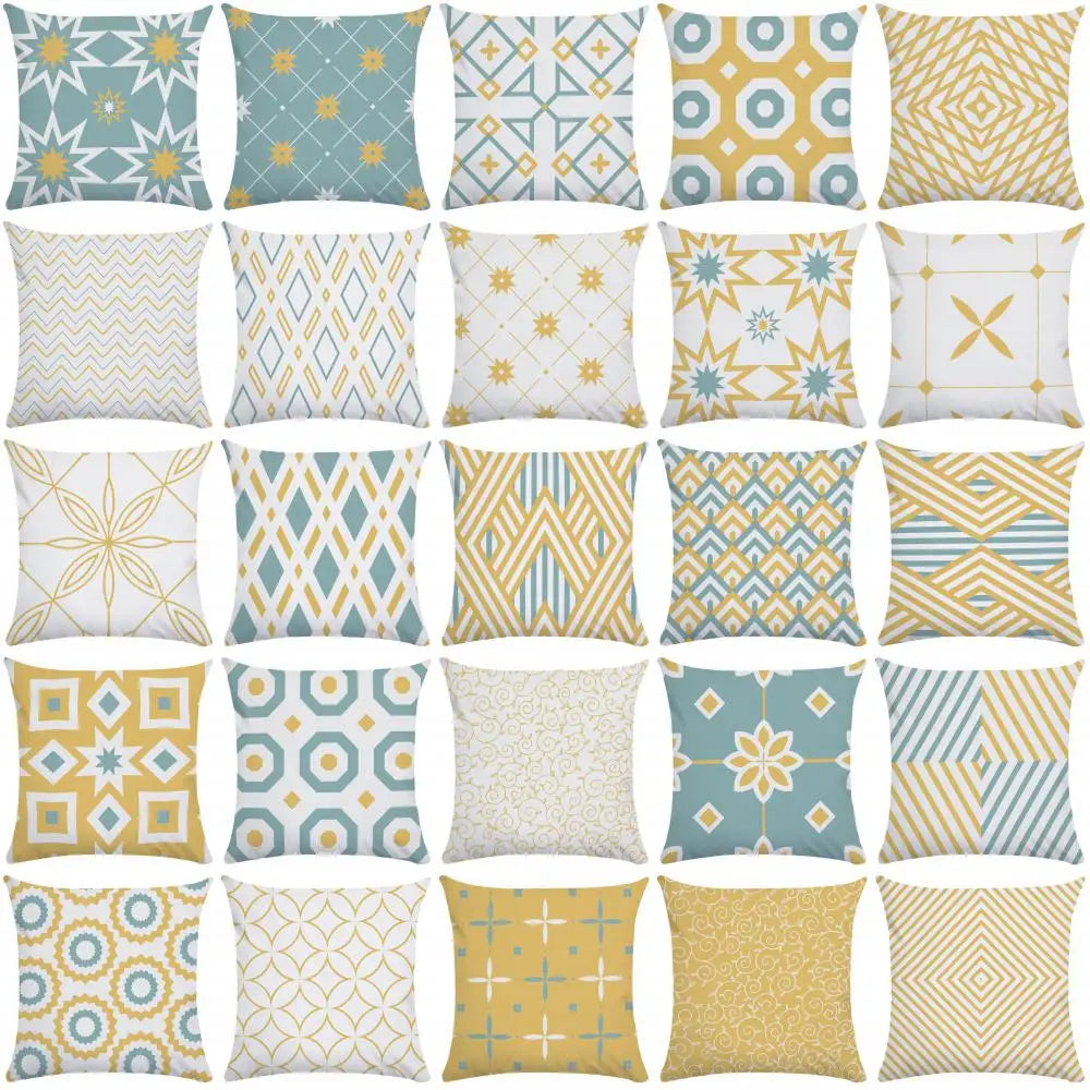 Cushion Cover Yellow Blue Geometry Striped Curve Pillowcase Soft Pillow Case Short Plush Pillow Cover Hotel Garden Throw Pillows