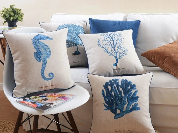 Mediterranean Pillow American Marine Series Pillow Cushion Home Decorative Pillows Linen Pillowcase Sofa Cushion