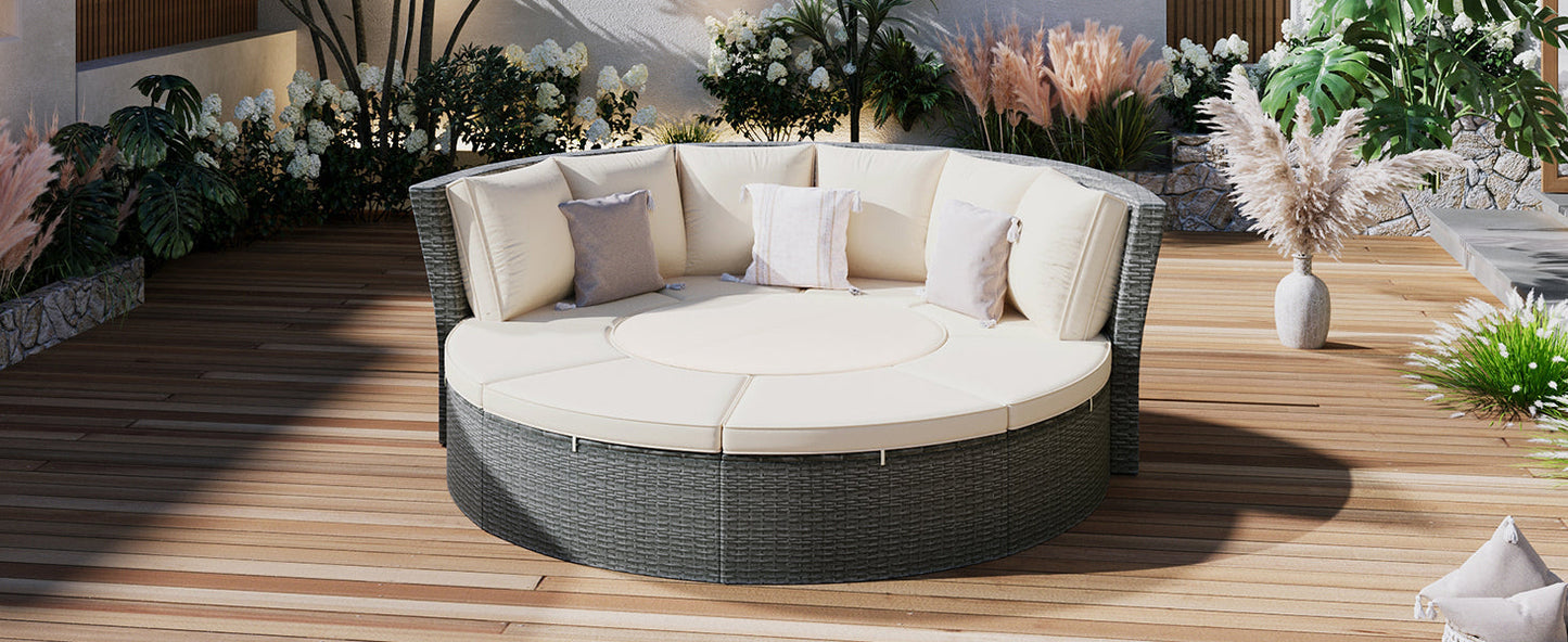 Patio 5-Piece Round Rattan Sectional Sofa Set All-Weather PE Wicker