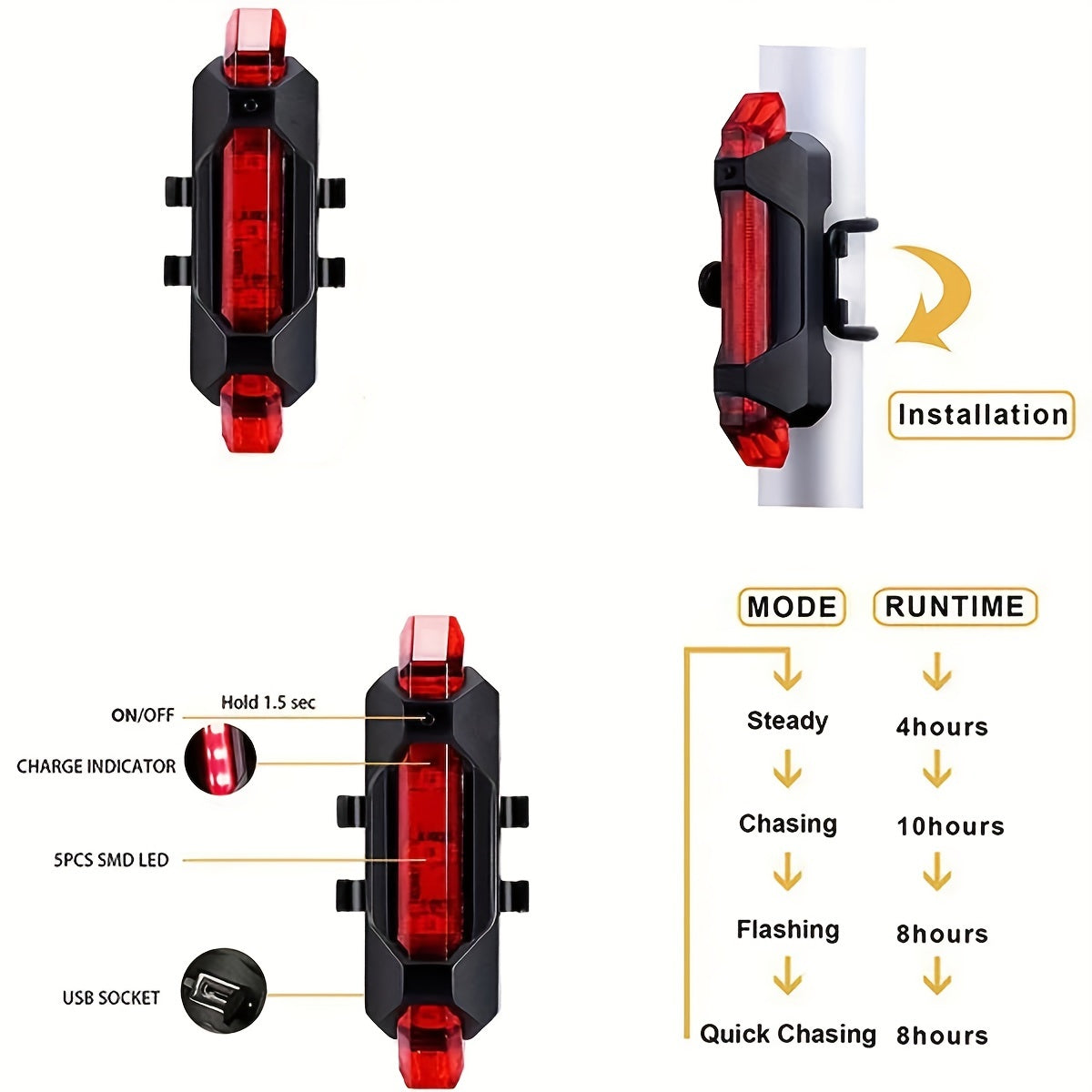 USB Rechargeable Ultra Bright LED Bike Light for Safety