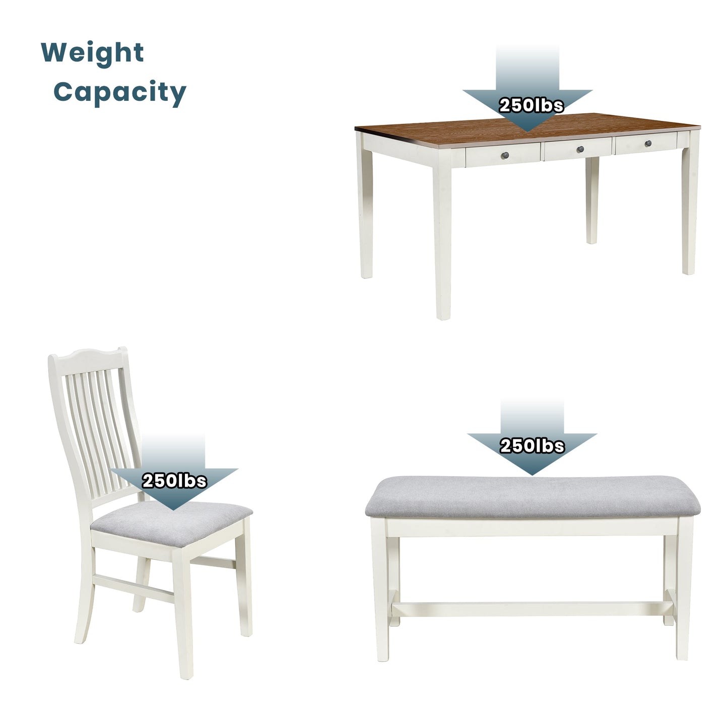 Mid-Century 6-Piece Wood Dining Table Set, Kitchen Table Set With Drawer