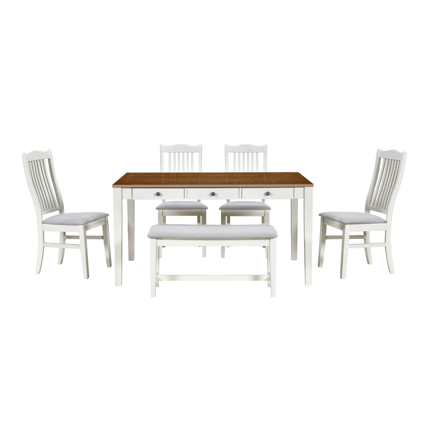 Mid-Century 6-Piece Wood Dining Table Set, Kitchen Table Set With Drawer